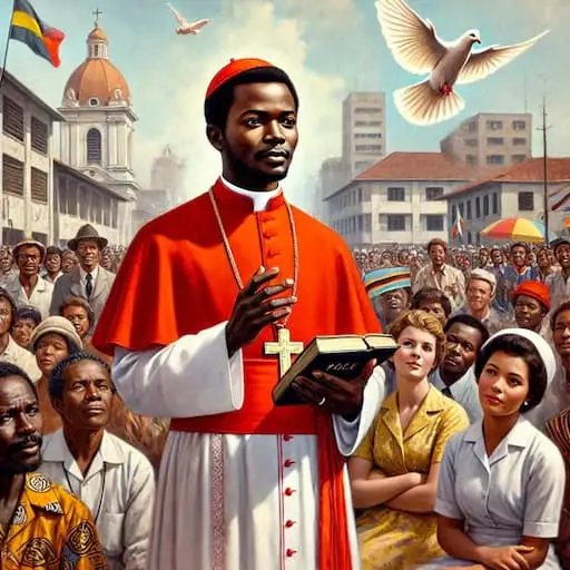 Le cardinal Émile Biayenda prêchant devant la foule à Brazzaville dans les années 70